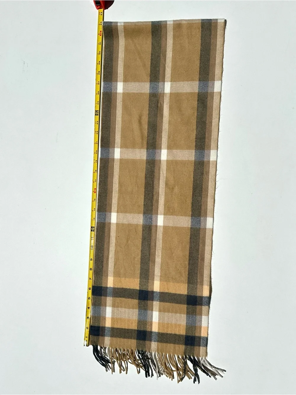 Vintage 100% Cashmere Scarf Made in England – Camel Windowpane Plaid – Unbranded